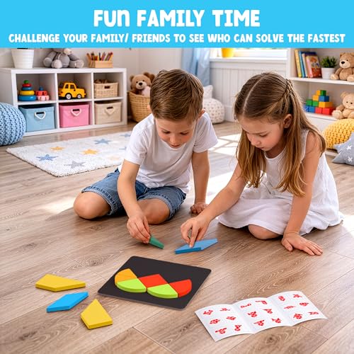 PLAY PANDA Brain Booster Type 2 Big Magnetic Puzzle Set for Kids, 11 Magnetic Shapes with Magnetic Board, 56 Puzzle Book & 56 Solution Book, Display Tray, Brain Training Indoor Educational Toy - Image 3