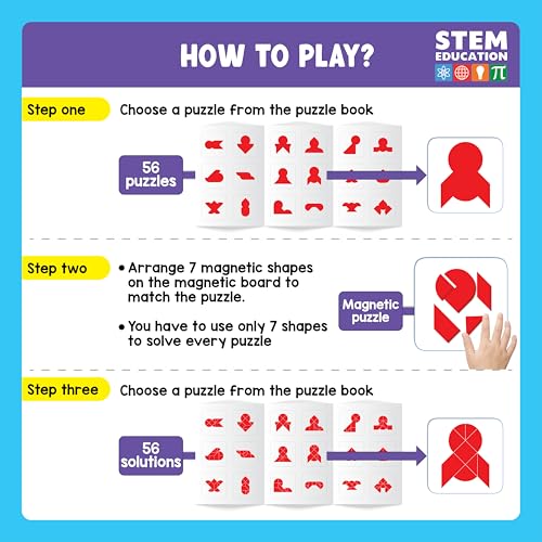 PLAY PANDA Brain Booster Type 2 Big Magnetic Puzzle Set for Kids, 11 Magnetic Shapes with Magnetic Board, 56 Puzzle Book & 56 Solution Book, Display Tray, Brain Training Indoor Educational Toy - Image 4