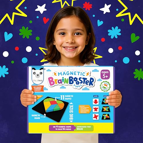 PLAY PANDA Brain Booster Type 2 Big Magnetic Puzzle Set for Kids, 11 Magnetic Shapes with Magnetic Board, 56 Puzzle Book & 56 Solution Book, Display Tray, Brain Training Indoor Educational Toy - Image 5