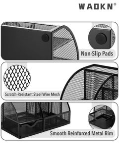 WAOKN Desk Organizer Office Accessories, Multi-Functional Mesh Desk Organizer Pen Holder Organizers Set with 6 Compartments and 1 Drawer for Home, Office, School, Workshop, Kitchen (black)  - Image 2