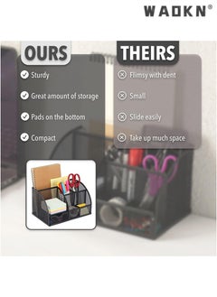 WAOKN Desk Organizer Office Accessories, Multi-Functional Mesh Desk Organizer Pen Holder Organizers Set with 6 Compartments and 1 Drawer for Home, Office, School, Workshop, Kitchen (black)  - Image 3