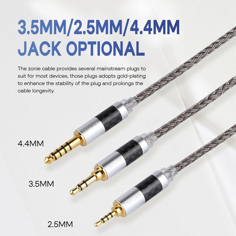 Linsoul Tripowin Zonie 16 Core Silver Plated Earphone Cable - 1.25m SPC Wire (2pin 0.78-4.4mm, Grey) - Image 5