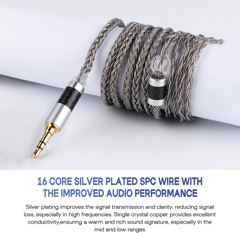 Linsoul Tripowin Zonie 16 Core Silver Plated Earphone Cable - 1.25m SPC Wire (2pin 0.78-4.4mm, Grey) - Image 3