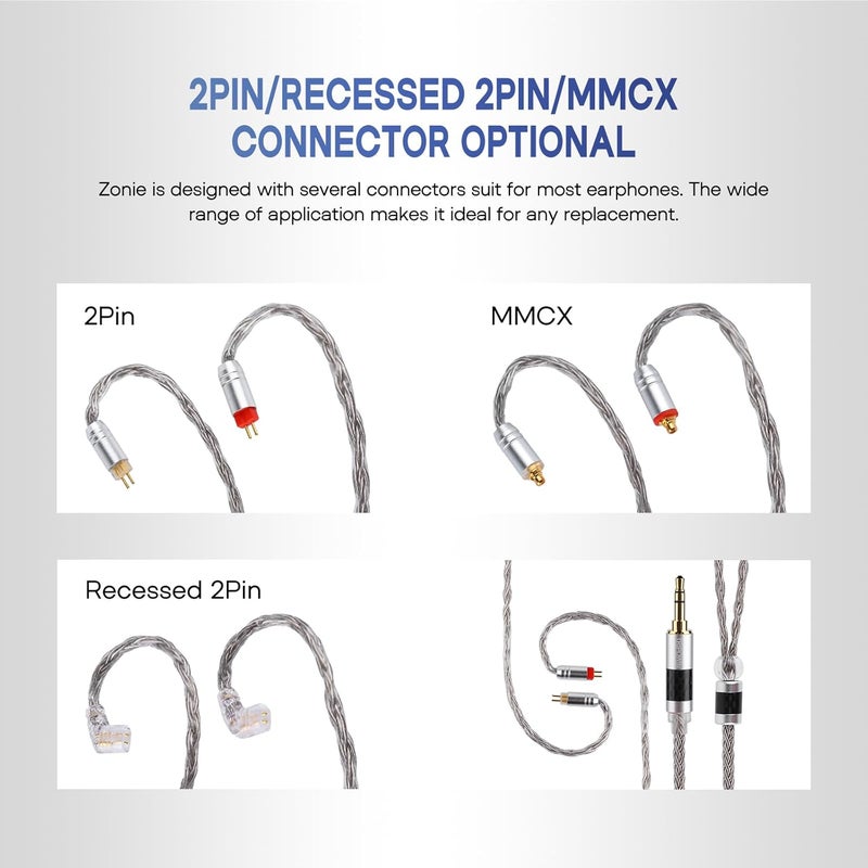Linsoul Tripowin Zonie 16 Core Silver Plated Earphone Cable - 1.25m SPC Wire (2pin 0.78-4.4mm, Grey) - Image 4