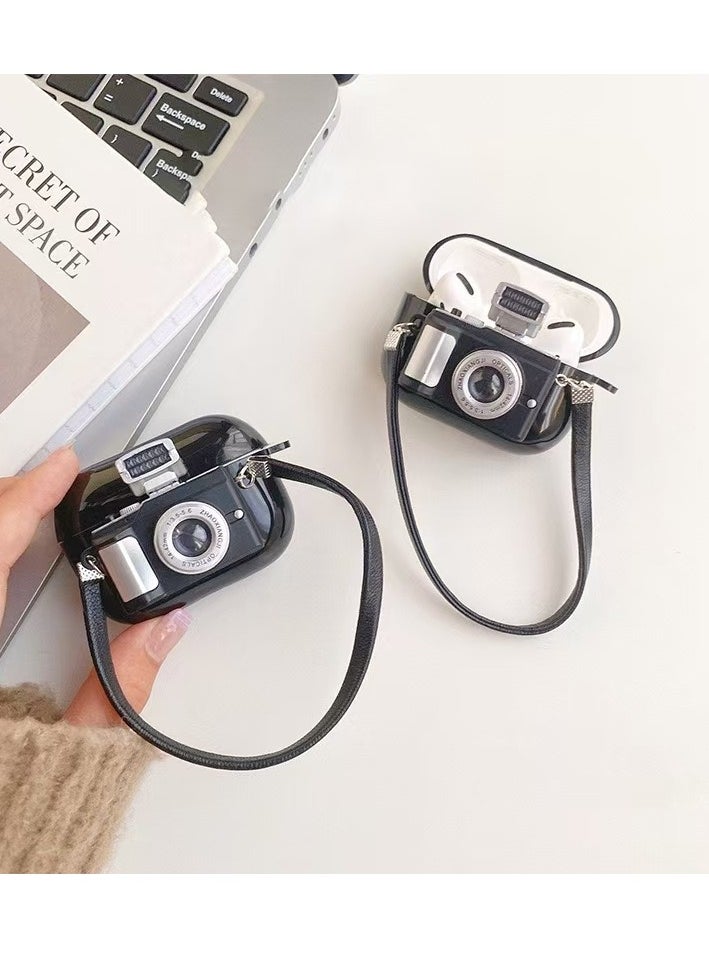 Mmmon - Compatible with AirPods Pro2 Case,For Airpods Pro 2nd Generation Camera Shape Case Cover with LED Light,Soft Silicone Protective Cover with Wristband for Apple Airpods Pro 2 - Image 1
