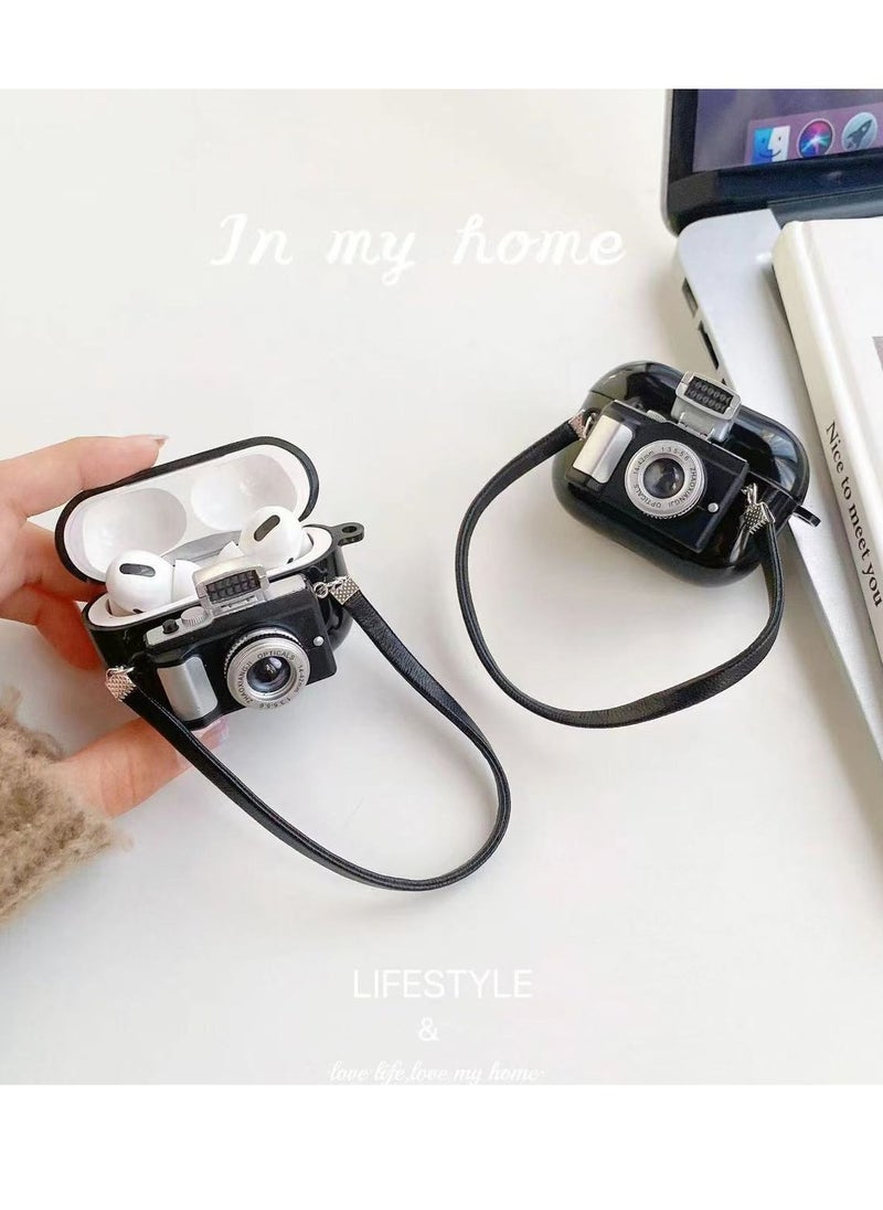 Mmmon - Compatible with AirPods Pro2 Case,For Airpods Pro 2nd Generation Camera Shape Case Cover with LED Light,Soft Silicone Protective Cover with Wristband for Apple Airpods Pro 2 - Image 1