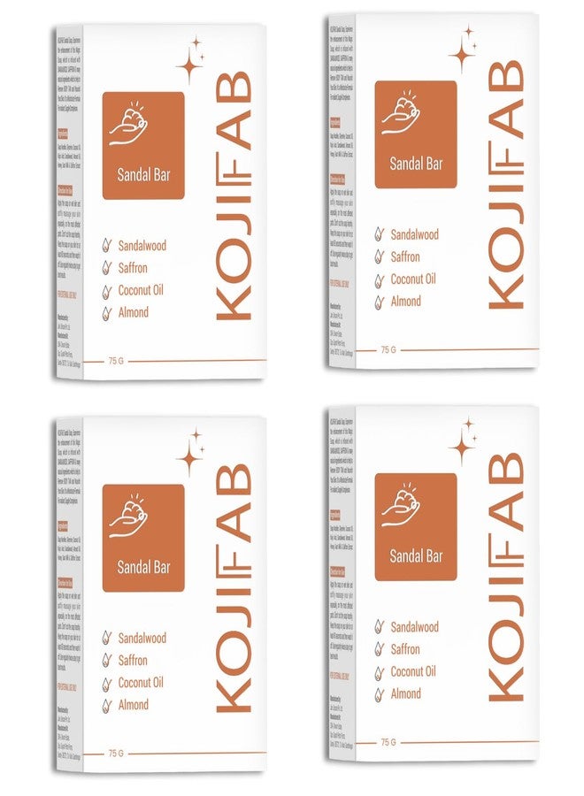 Kojifab Sandalwood and Saffron Bath Soap (75g ⨯ pack 4) | Paraben Free | Skin Brightening and Tan Removal Soap | Chandan & Kesar Soap for Soft & Nourished Skin - Image 1