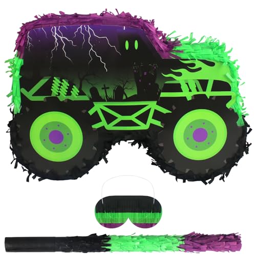 kedaijin Green and Purple Monster Truck Pinata Car Pinata with Stick and Blindfold for Kids Boys Monster Truck Racing Car Birthday Party Supplies Decorations Carnival Party Favors157511236 InchSmall - Image 1