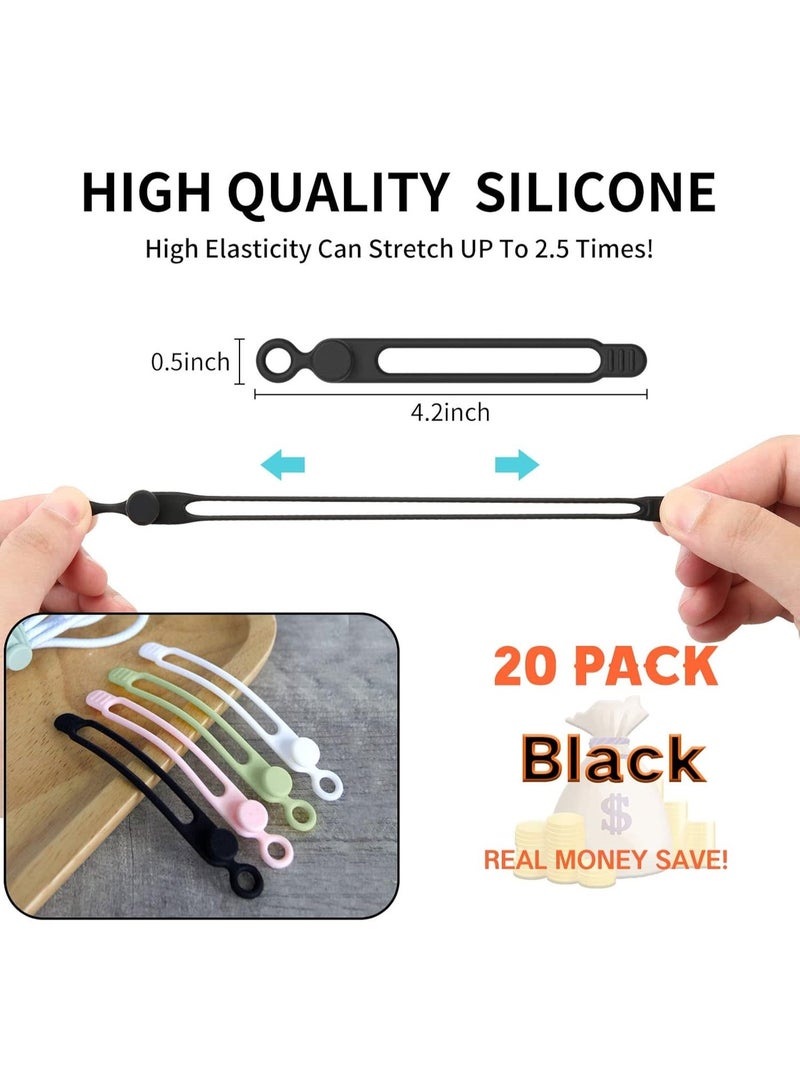 20Park Silicone Cable Ties, Reusable Management Organizer,Cable Straps,Cord Ties,Multipurpose Elastic Cord Organizer For Bundling And Fastening Cords Wires(Black) - Image 4