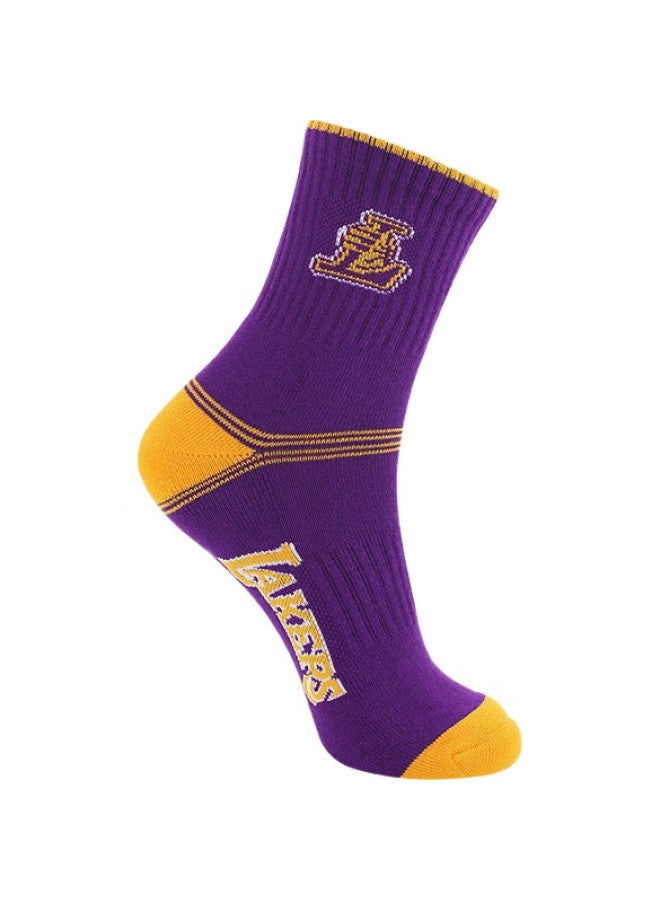 NBA Mid-Calf Men'S Casual Sports Socks, Comfortable Combed Cotton Terry Bottom, Thick Terry Running Basketball Socks, 4 Pairs - Image 1