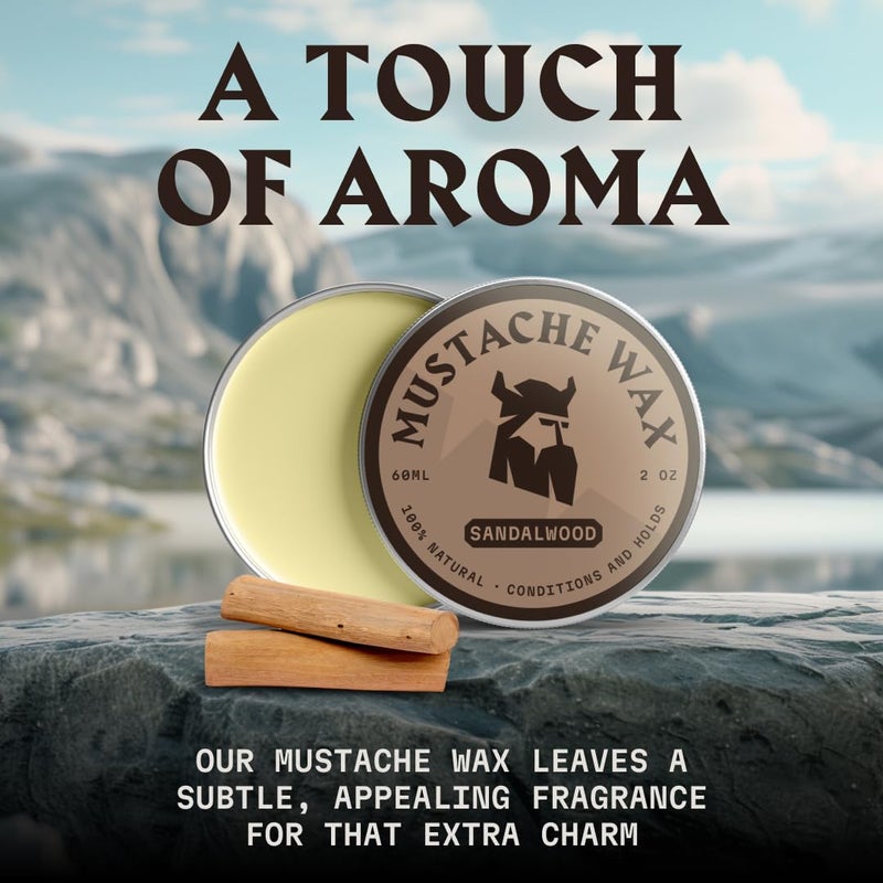 Striking Viking Mustache Wax for Men with Comb - 2 oz, Sandalwood - Strong Hold Wax with Anti-Static Mustache Comb for Precise Grooming - Non-Greasy Formula for Easy Beard Care - Image 5