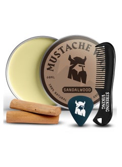 Striking Viking Striking Viking Mustache Wax & Comb Kit - Beard & Moustache Wax For Men With Strong Hold Natural Beeswax - Helps Tame Style & Groom (Sandalwood Scent, 2 Ounce Size) - Mustache Styling Wax - Mens Comb  - Image 1