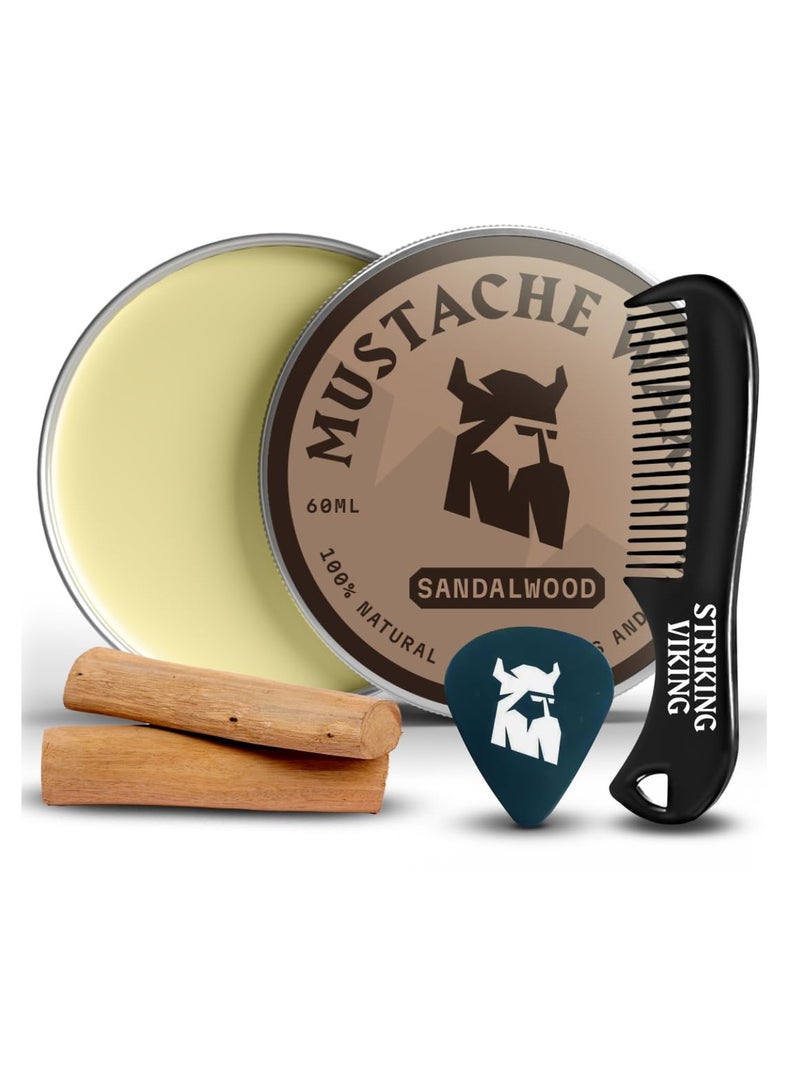 Striking Viking Striking Viking Mustache Wax & Comb Kit - Beard & Moustache Wax For Men With Strong Hold Natural Beeswax - Helps Tame Style & Groom (Sandalwood Scent, 2 Ounce Size) - Mustache Styling Wax - Mens Comb - Image 1
