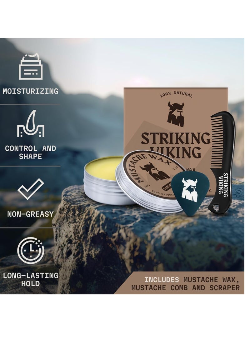 Striking Viking Striking Viking Mustache Wax & Comb Kit - Beard & Moustache Wax For Men With Strong Hold Natural Beeswax - Helps Tame Style & Groom (Sandalwood Scent, 2 Ounce Size) - Mustache Styling Wax - Mens Comb - Image 4