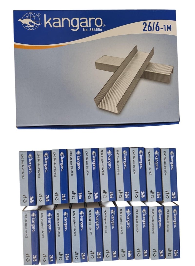 Kangaro Kangaro - 26/6 Staples (1m, Set of 20 Boxes) - Image 1