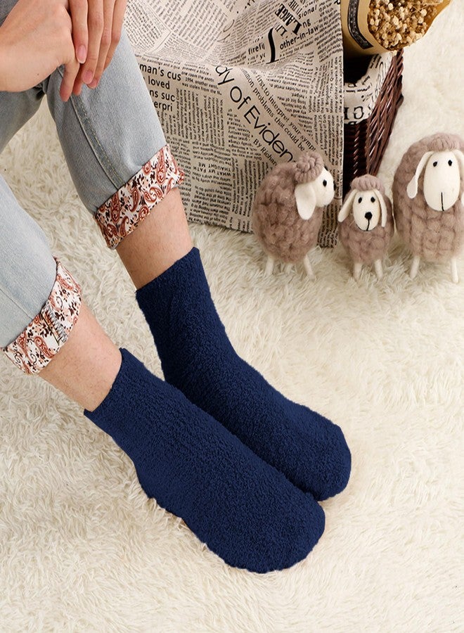 OVOV 3 Pairs Navy Fuzzy Socks Men Winter Warm Cozy Fluffy Slipper Socks Soft Comfy Fleece Sleep Stockings - Image 2