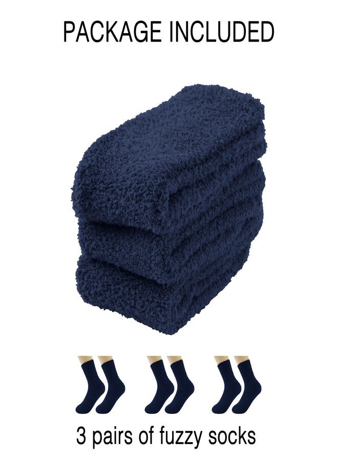 OVOV 3 Pairs Navy Fuzzy Socks Men Winter Warm Cozy Fluffy Slipper Socks Soft Comfy Fleece Sleep Stockings - Image 3