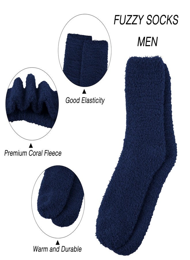 OVOV 3 Pairs Navy Fuzzy Socks Men Winter Warm Cozy Fluffy Slipper Socks Soft Comfy Fleece Sleep Stockings - Image 4