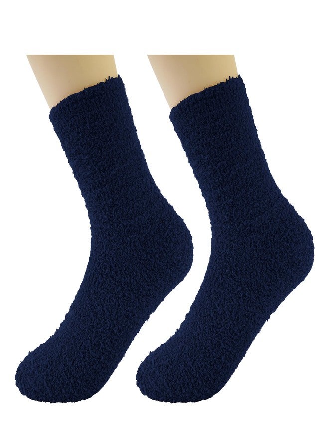 OVOV 3 Pairs Navy Fuzzy Socks Men Winter Warm Cozy Fluffy Slipper Socks Soft Comfy Fleece Sleep Stockings - Image 1