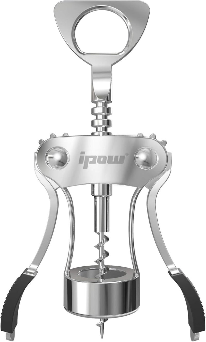 IPOW Wine Opener, Zinc Alloy Wine Bottle Opener, Wing Corkscrew Heavy Duty, Manual Multifunctional Cork Screw for Waiter, Silver - Image 4