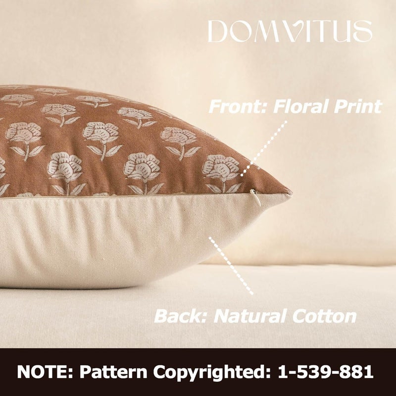 DOMVITUS Floral Pillow Covers 20x20 Throw Pillow Covers Decorative Block Floral Print Vintage Pillow Cover for Living Room Couch Bed, Brownish Orange, 1PC - Image 2