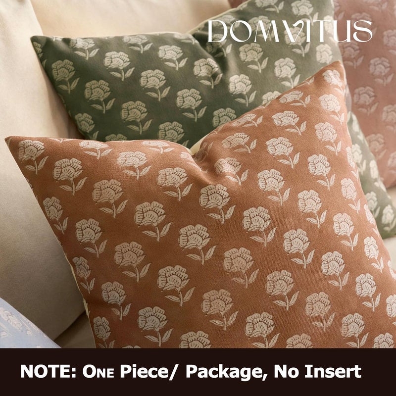 DOMVITUS Floral Pillow Covers 20x20 Throw Pillow Covers Decorative Block Floral Print Vintage Pillow Cover for Living Room Couch Bed, Brownish Orange, 1PC - Image 5