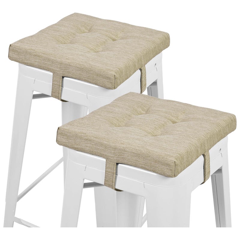 baibu 12 Inches Square Seat Cushion Set of 2 Super Soft Bar Stool Square Seat Cushion with Ties 2 Pads Only Beige 12 30CM
