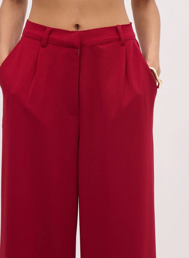 SASSAFRAS Maroon Square Neck Crop-Top With Wide-Leg Trousers For Women