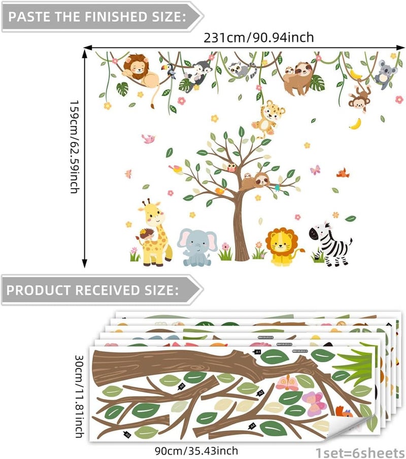 iMagitek Large Jungle Animals Tree Wall Decals Safari Animals Climbing Trees Wall Stickers Elephant Giraffe Lion Sloth Wall Stickers for Baby Nursery Kids Room Playroom Classroom 9094 x 6259 - Image 2
