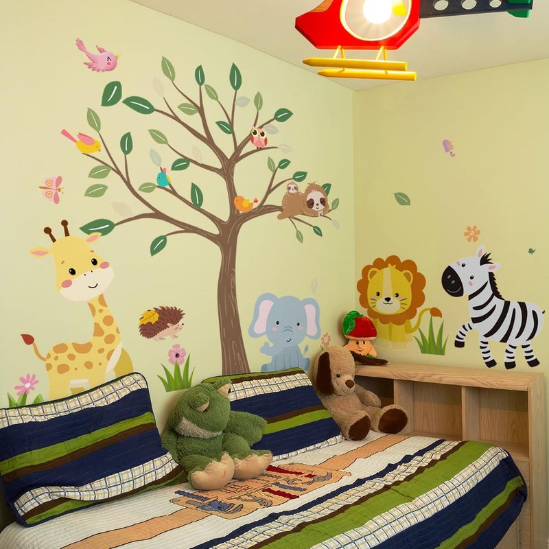iMagitek Large Jungle Animals Tree Wall Decals Safari Animals Climbing Trees Wall Stickers Elephant Giraffe Lion Sloth Wall Stickers for Baby Nursery Kids Room Playroom Classroom 9094 x 6259 - Image 5
