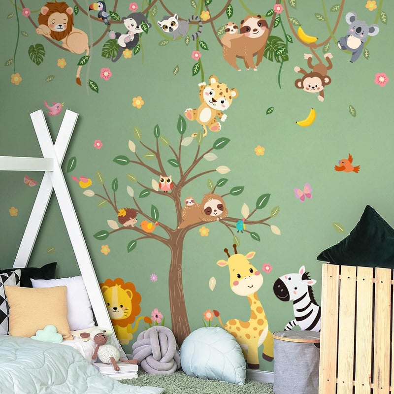 iMagitek Large Jungle Animals Tree Wall Decals Safari Animals Climbing Trees Wall Stickers Elephant Giraffe Lion Sloth Wall Stickers for Baby Nursery Kids Room Playroom Classroom 9094 x 6259 - Image 3