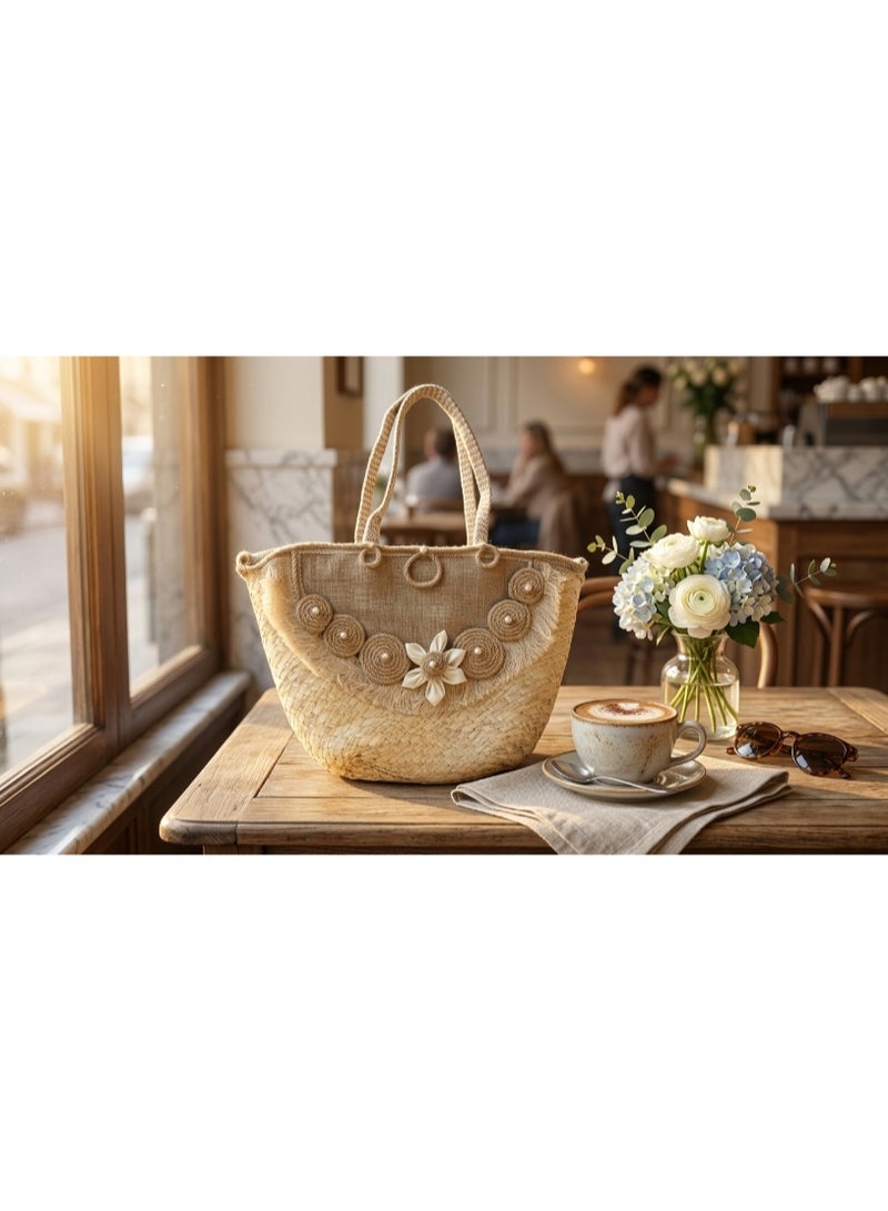 Floral Charm Straw Tote Bag - Summer New Fashionable Handbag, Shoulder Bag, Tote Bag With Large Capacity And High Quality For Women - Image 2