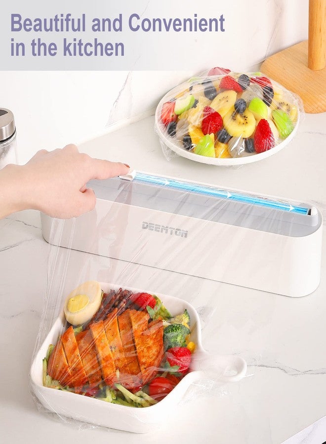 DEEMTON Plastic Wrap Dispenser with Cutter,Plastic Food Wrap Dispenser with Slide Cutter Refillable Cling Film Dispenser with 250' of Professional BPA Free Cling Film. - Image 3