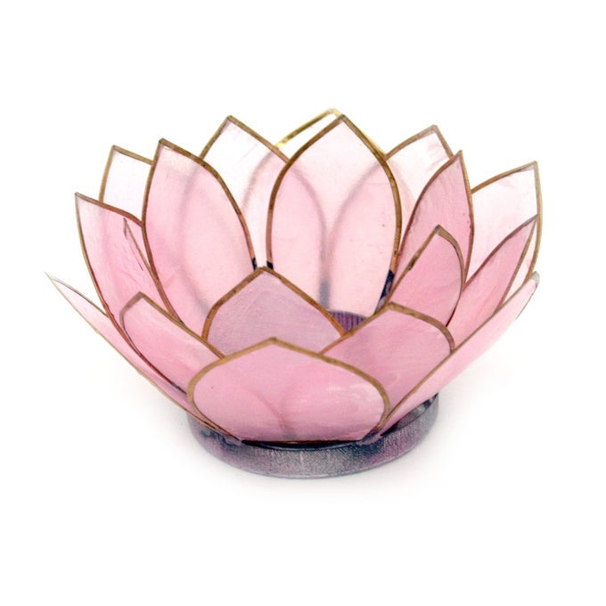 ENCHANTING LIGHT PINK CAPIZ SHELL BLOOMING LOTUS FLOWER TEALIGHT CANDLE HOLDER 45 INCH DIAMETER BOHO DECORATIVE ACCENT FOR COASTAL CHARM AND TRANQUIL AMBIANCE