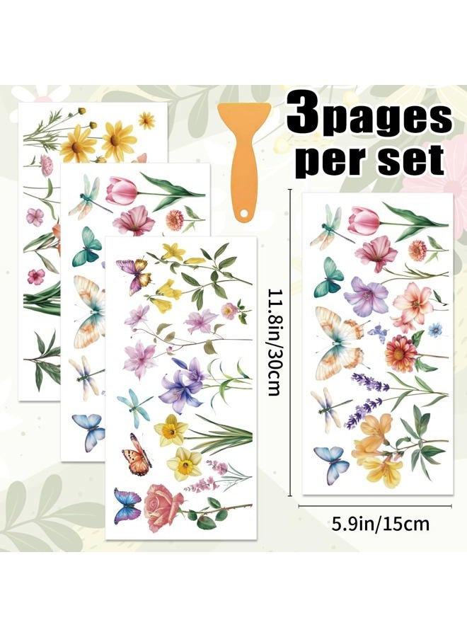 BEUNITONE 3 Sheets Rub on Transfers for Crafts and Furniture,Butterfly Botanical Flowers,Cold IOD Transfers Stickers,Rub on Transfer Stickers for Wood,Paper,Glass,Desk,DIY Home Decor(11.8x5.9 Inch) - Image 2