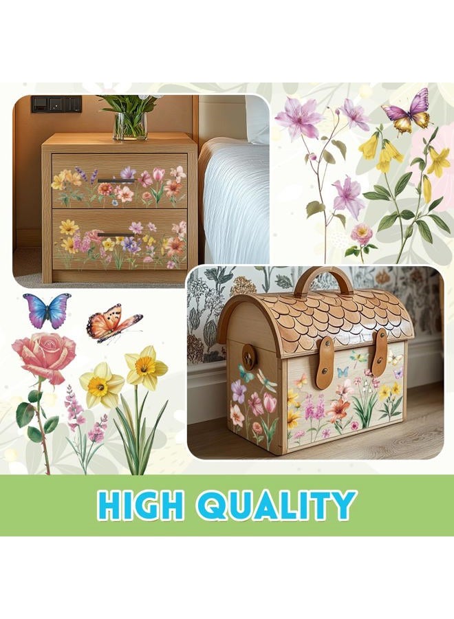 BEUNITONE 3 Sheets Rub on Transfers for Crafts and Furniture,Butterfly Botanical Flowers,Cold IOD Transfers Stickers,Rub on Transfer Stickers for Wood,Paper,Glass,Desk,DIY Home Decor(11.8x5.9 Inch) - Image 3