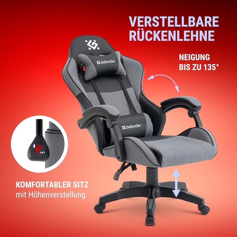 Defender Strider Gaming Chair - Ergonomic Gamer Chair - Mesh & Faux Leather - 135° Backrest - Breathable - Up to 120 kg - Black Grey - Image 4