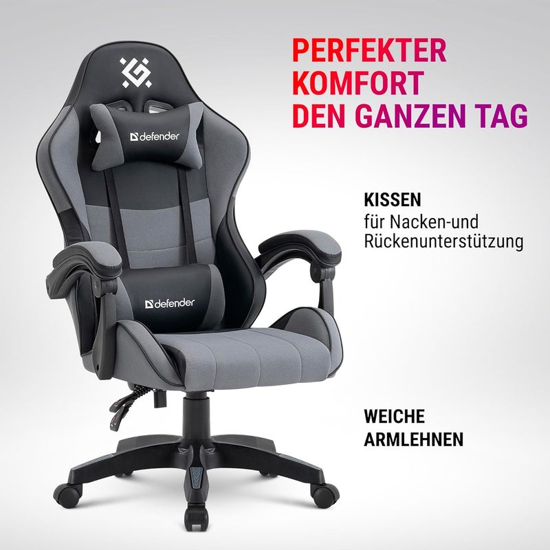 Defender Strider Gaming Chair - Ergonomic Gamer Chair - Mesh & Faux Leather - 135° Backrest - Breathable - Up to 120 kg - Black Grey - Image 3