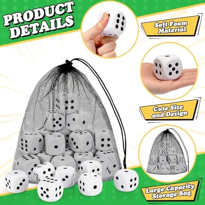 RoundFunny 48 Pcs Back to School Foam Dice Stress Ball 1.57 Inch Fake Soft Slow Dot Stress Anxiety Relief Dice Toys for Kids Adults Board Game Casino Decoration Party Pool Toy Favors School Supplies - Image 2