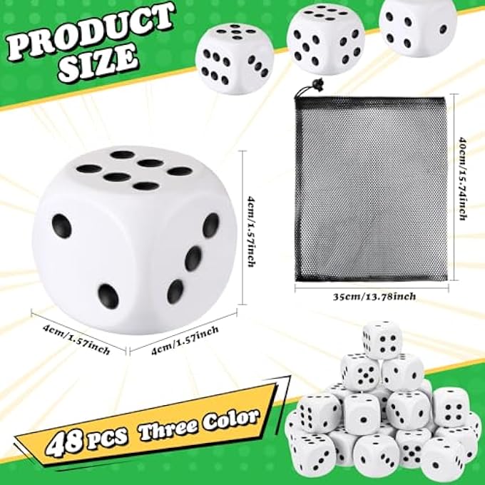 RoundFunny 48 Pcs Back to School Foam Dice Stress Ball 1.57 Inch Fake Soft Slow Dot Stress Anxiety Relief Dice Toys for Kids Adults Board Game Casino Decoration Party Pool Toy Favors School Supplies - Image 3