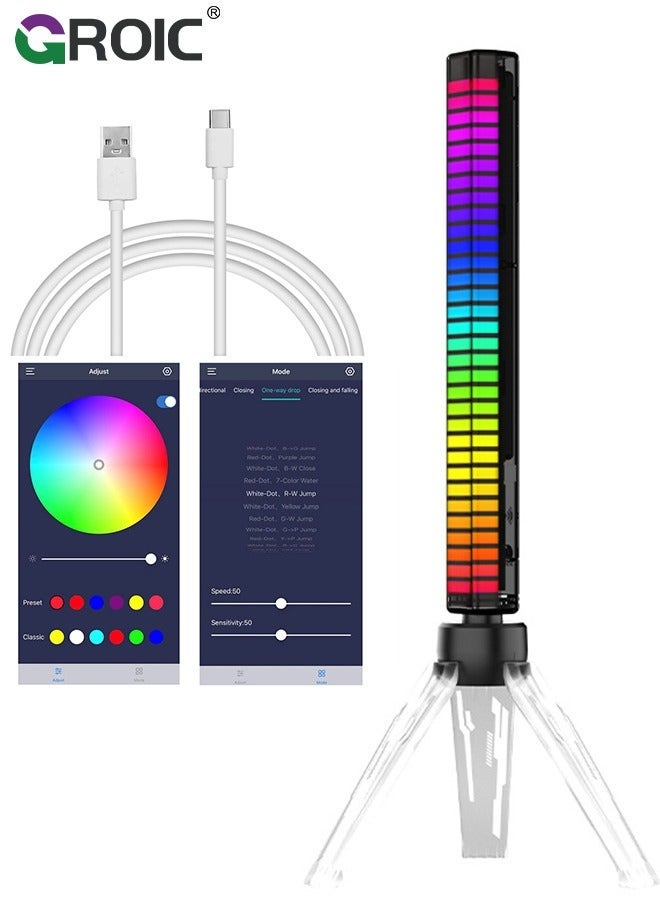 جرويك أضواء الإيقاع الموسيقي للتحكم في الصوت RGB مع تطبيق وبطارية مدمجة، شريط ضوء يتم تنشيطه بالصوت 32 بت 18 وضع ألوان طيف للحفلات، السيارة، المكتب، الغرفة، الألعاب - Image 1