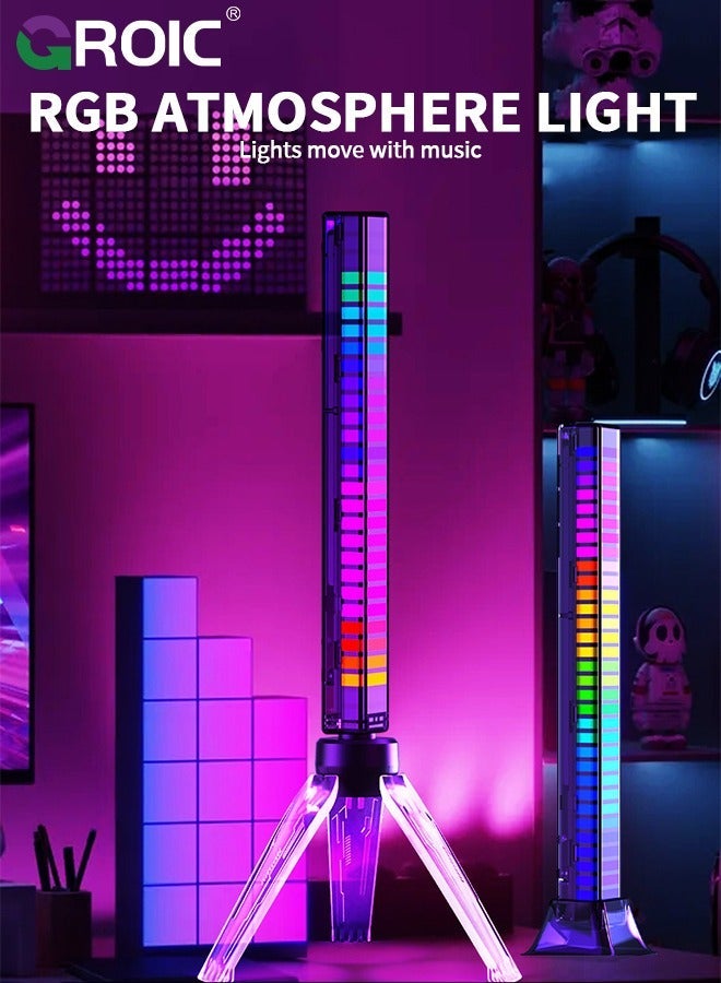 جرويك أضواء الإيقاع الموسيقي للتحكم في الصوت RGB مع تطبيق وبطارية مدمجة، شريط ضوء يتم تنشيطه بالصوت 32 بت 18 وضع ألوان طيف للحفلات، السيارة، المكتب، الغرفة، الألعاب - Image 2