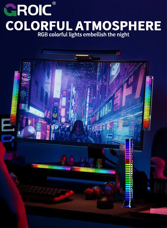 جرويك أضواء الإيقاع الموسيقي للتحكم في الصوت RGB مع تطبيق وبطارية مدمجة، شريط ضوء يتم تنشيطه بالصوت 32 بت 18 وضع ألوان طيف للحفلات، السيارة، المكتب، الغرفة، الألعاب - Image 3