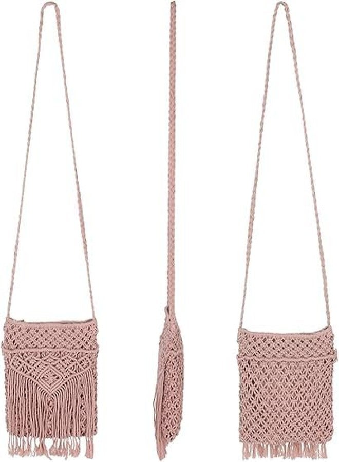 PARAH Women Small Cotton Crochet Cross-body Bag Bohemian Shoulder Bag Purse For Ladies (Light Pink) - Image 4