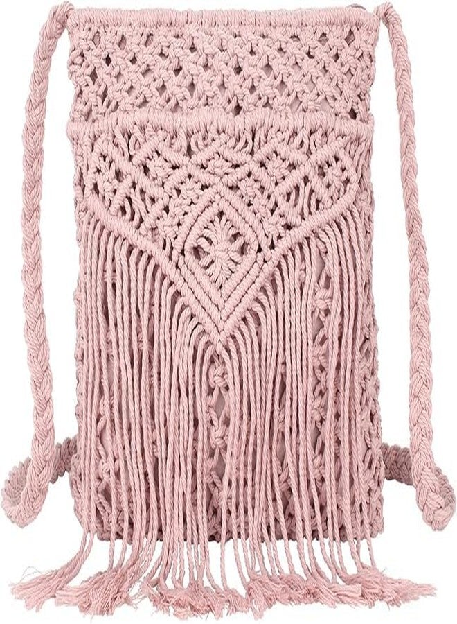 PARAH Women Small Cotton Crochet Cross-body Bag Bohemian Shoulder Bag Purse For Ladies (Light Pink) - Image 1
