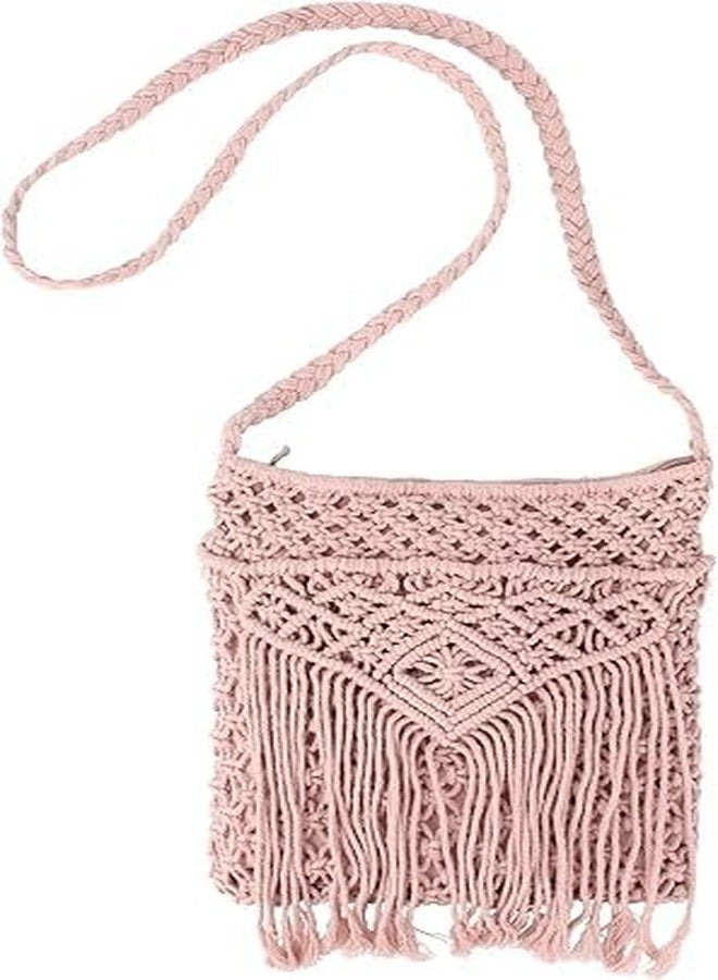 PARAH Women Small Cotton Crochet Cross-body Bag Bohemian Shoulder Bag Purse For Ladies (Light Pink) - Image 2