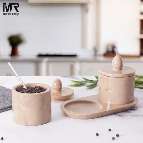 MARBLE RANGE Marble Salt Cellar with Lid and tray 4 Inch Verona Handmade Salt Container, Set of 2 Seasoning Jars, Spice Storage Container for Kitchen countertop, spice jars Sugar bowl - Image 4