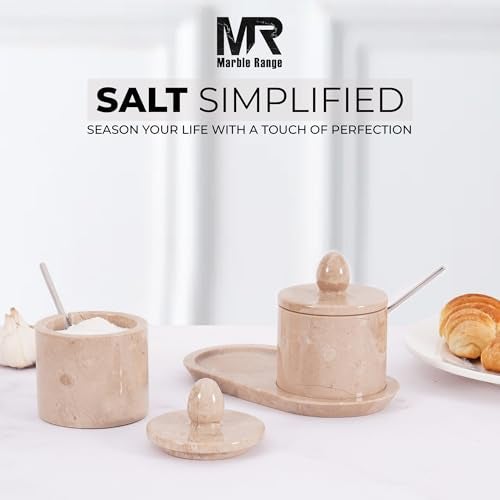MARBLE RANGE Marble Salt Cellar with Lid and tray 4 Inch Verona Handmade Salt Container, Set of 2 Seasoning Jars, Spice Storage Container for Kitchen countertop, spice jars Sugar bowl - Image 2