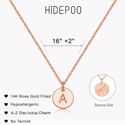 Hidepoo Disc Initial Necklace for Women Gifts - 14K Rose Gold Filled Personalized Letter Necklace Tiny Double Side Engraved Initial Necklace Gifts for Women Birthday Gifts - Image 5