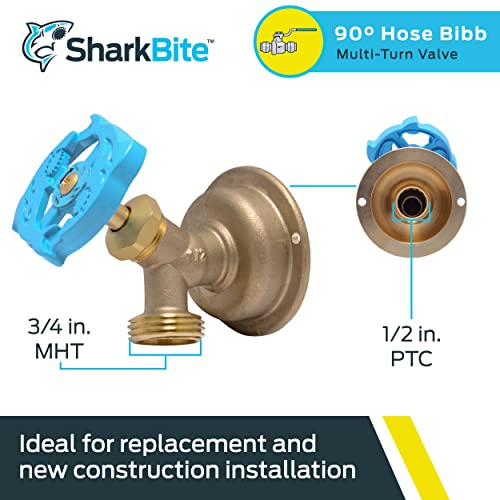 SharkBite 1/2 x 3/4 Inch MHT 90 Degree Hose Bibb, Multi Turn, Push To Connect Brass Plumbing Fitting, PEX Pipe, Copper, CPVC, PE-RT, HDPE, 24626LF - Image 2